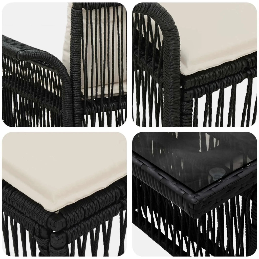 Set Divano da Giardino 12 pz Nero e Bianco Crema polyrattan 3436732