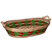 Cesta vimini intreccio verde rosso naturale ovale cm55x43h13