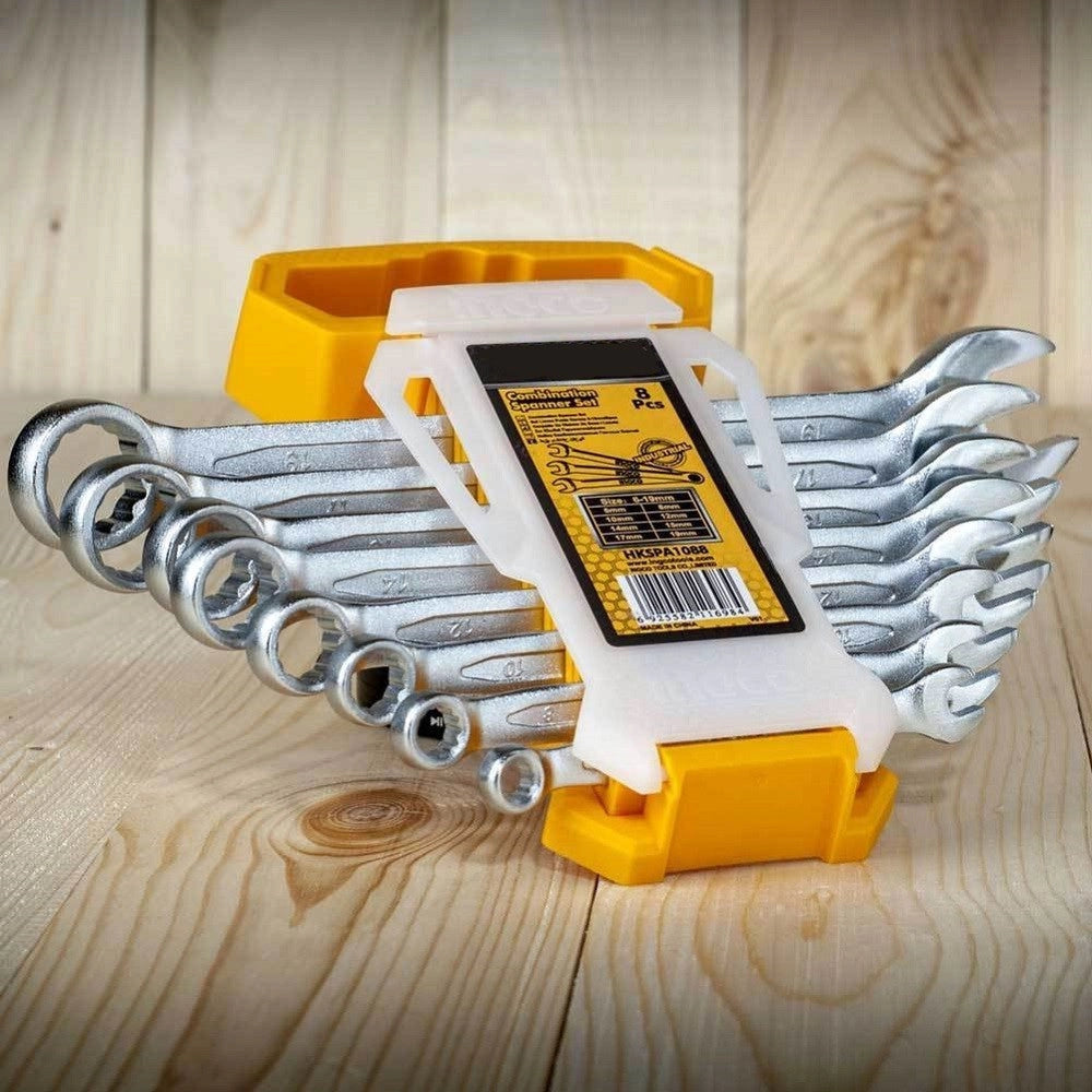 Trade Shop - Set Serie 8 Chiavi Chiave Inglesi Combinate In Acciaio 6 - 19 Mm Con Custodia -