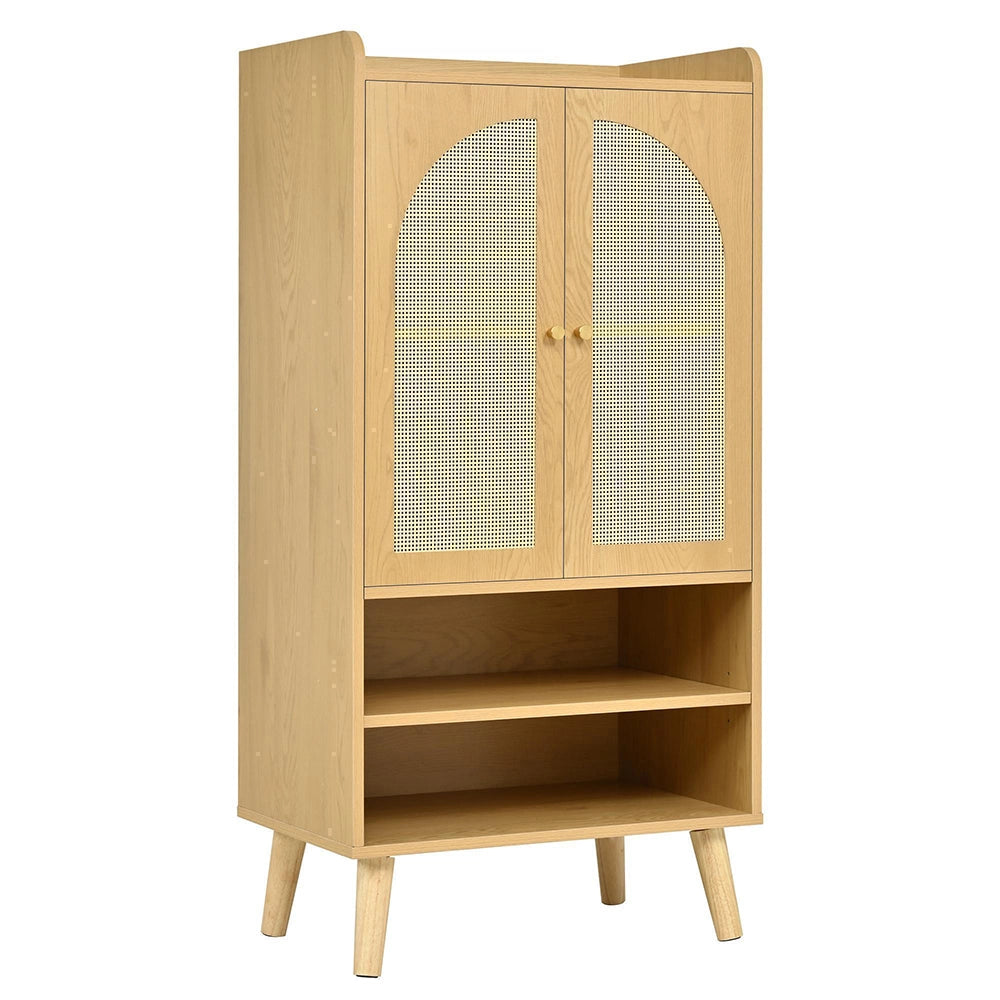 Buffet in rattan con 2 porte e 2 scomparti aperti - Xylo - L60¡ÁP40¡ÁH121 cm - Multifunzionale per ingresso, soggiorno o cucina