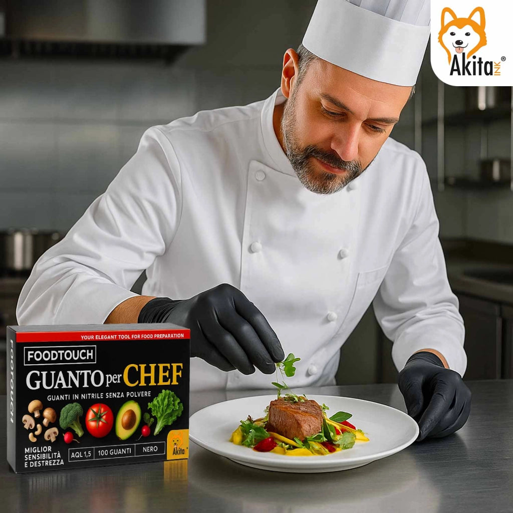 Akitaink Guanti Nitrile Neri Chef Food Touch M 100pz