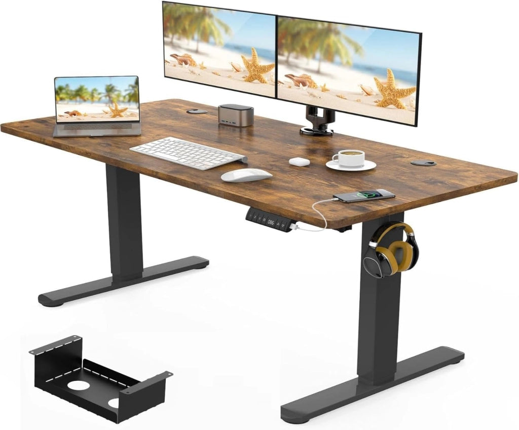 160x60 cm Scrivania Regolabile in Altezza, Elettrica per Lavoro in Piedi, Ufficio e Casa, Standing Desk Scrivania Studio in Casa con Piano Assemblato, Beige