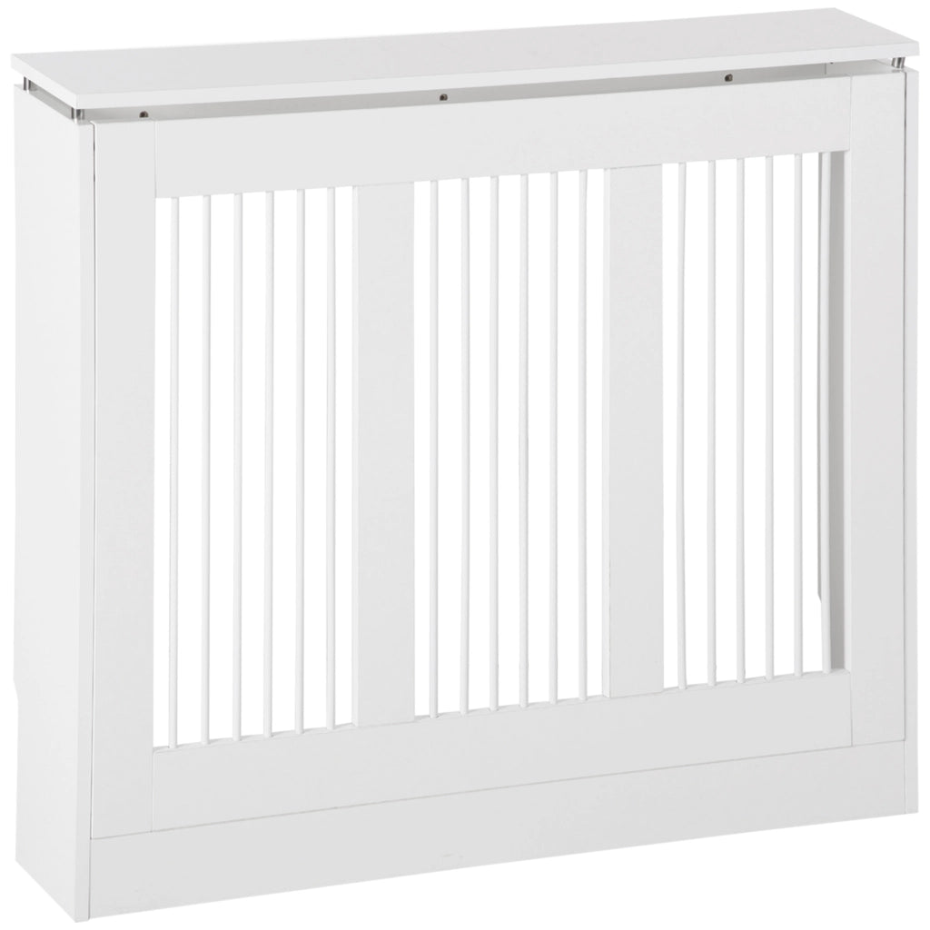 EasyComfort Copritermosifone a Doghe Moderno ed Elegante per la Casa, in MDF e Acciaio, 90x18x84cm, Bianco