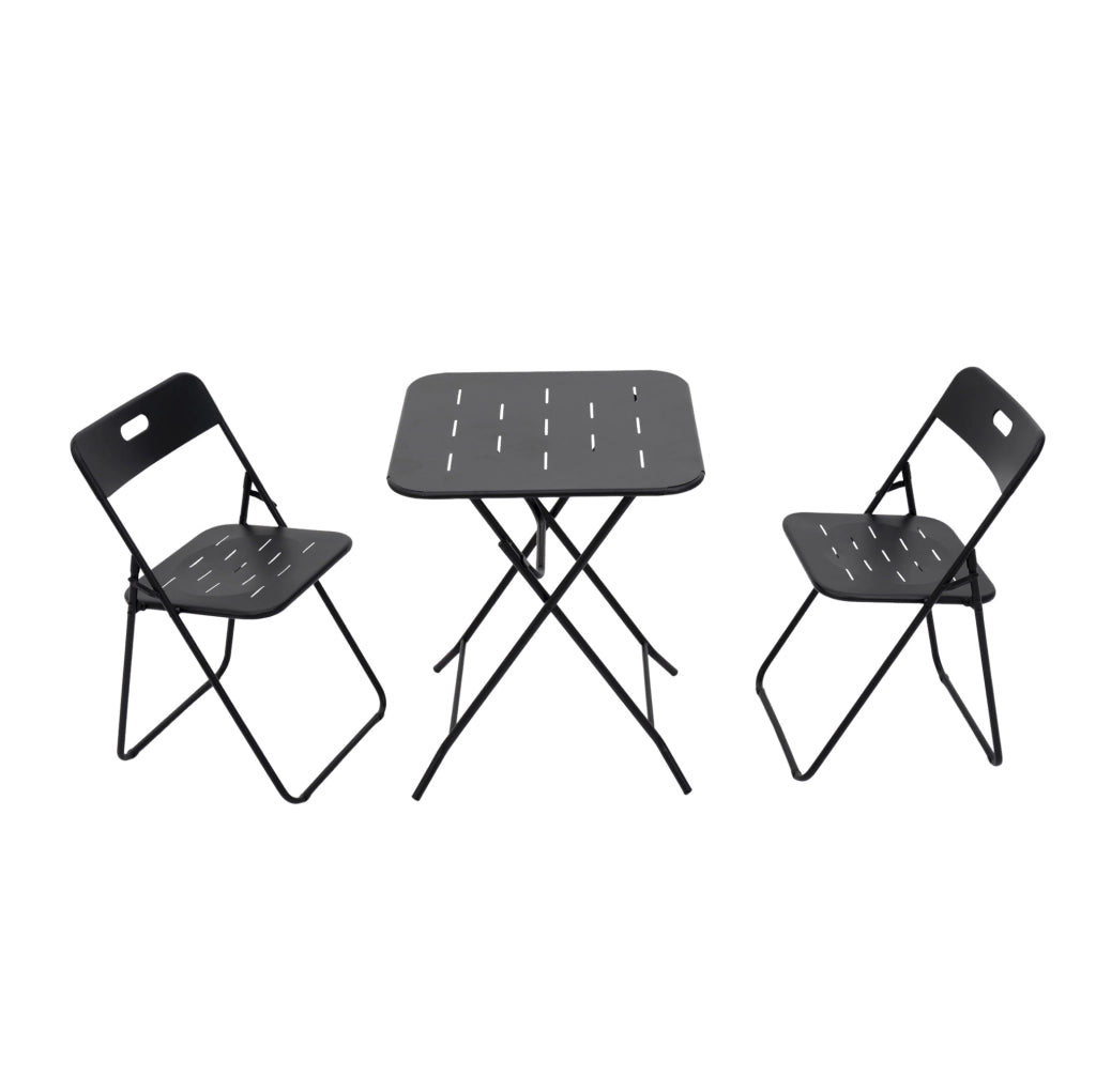 Set da giardino pieghevole in acciaio nero, 3 pezzi