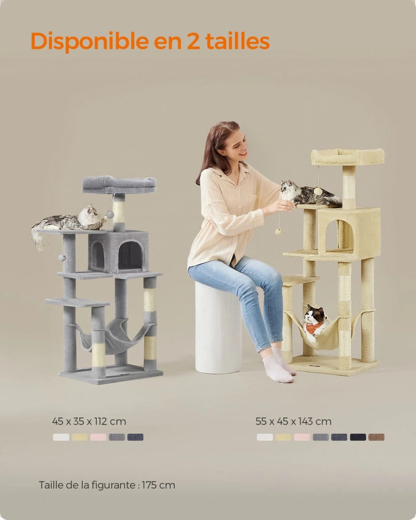 Albero per gatti con amaca e torre da gioco 143 cm beige 12_0003854