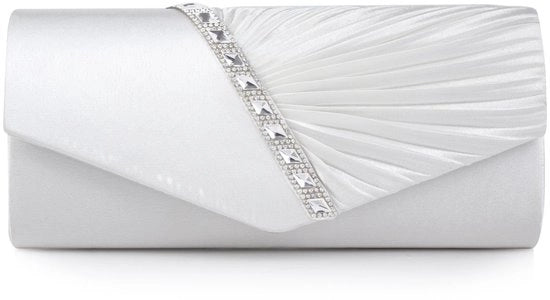 Abito da sera per donne con applicazioni in strass, colore bianco