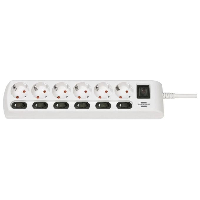 Brennenstuhl 1153110126 Multipresa a 6 prese commutabili singolarmente con cavo da 2 m H05VV-F 3G1,5 colore Bianco