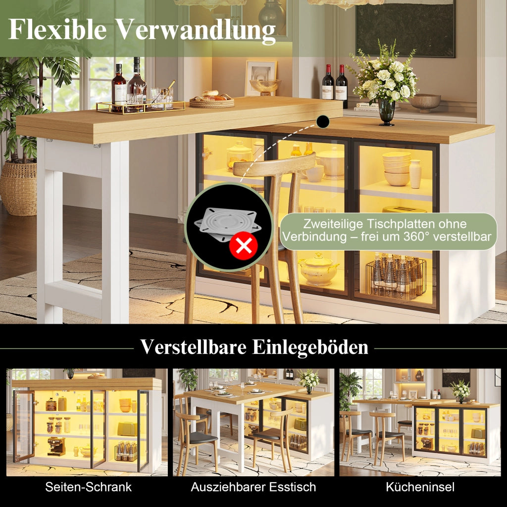 TAVOLO Allungabile Girevole 120-197x40x72 cm Bianco MDF e vetro