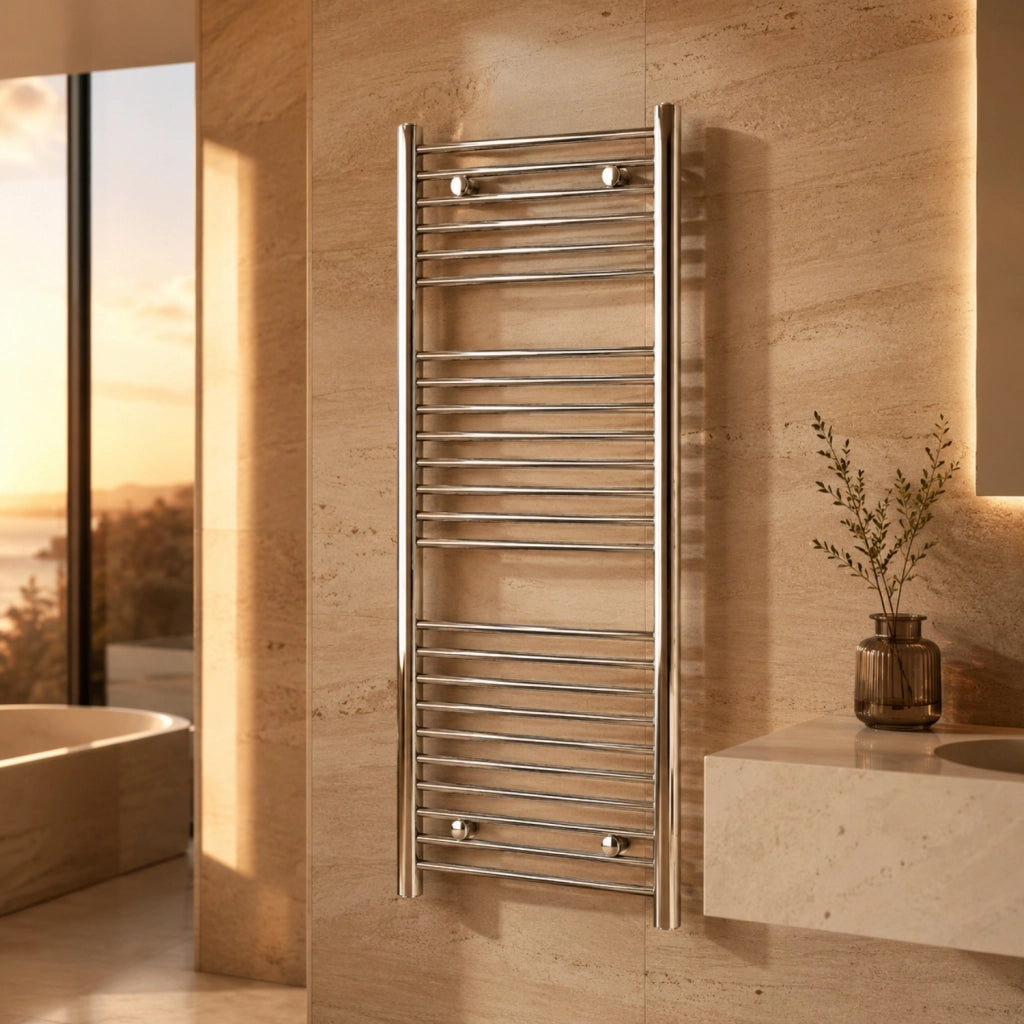 Termoarredo bagno cromato in acciaio per scaldasalviette a muro *** misure h1650xl450xi400 31 tubi, pezzi 1