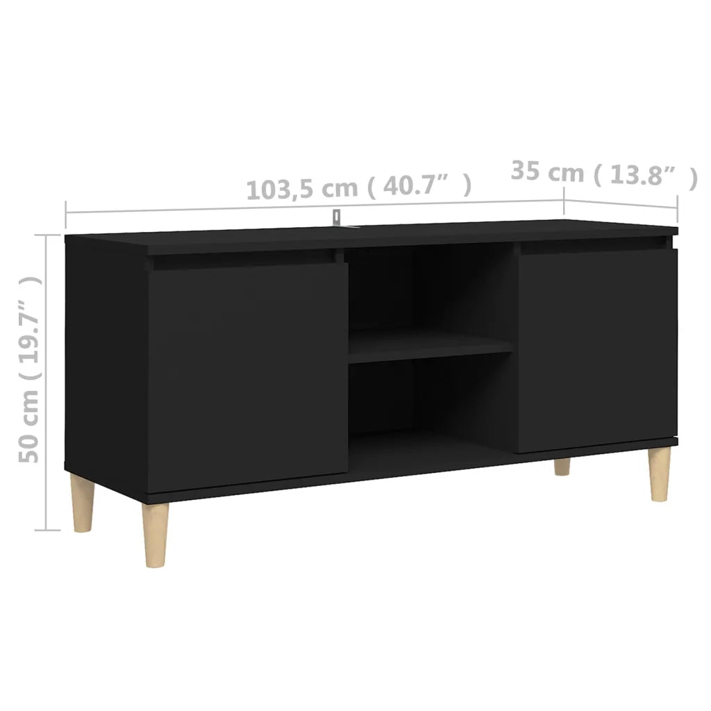 Comodino con Gambe in Legno Massello-Tavolino da notte Nero 103,5x30x50 cm