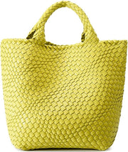 Borsa da donna in cotone, borsa in pelle vegan, borsa da spiaggia estiva e portafoglio, stile retro, borsa a spalla artigianale, grande, verde limone