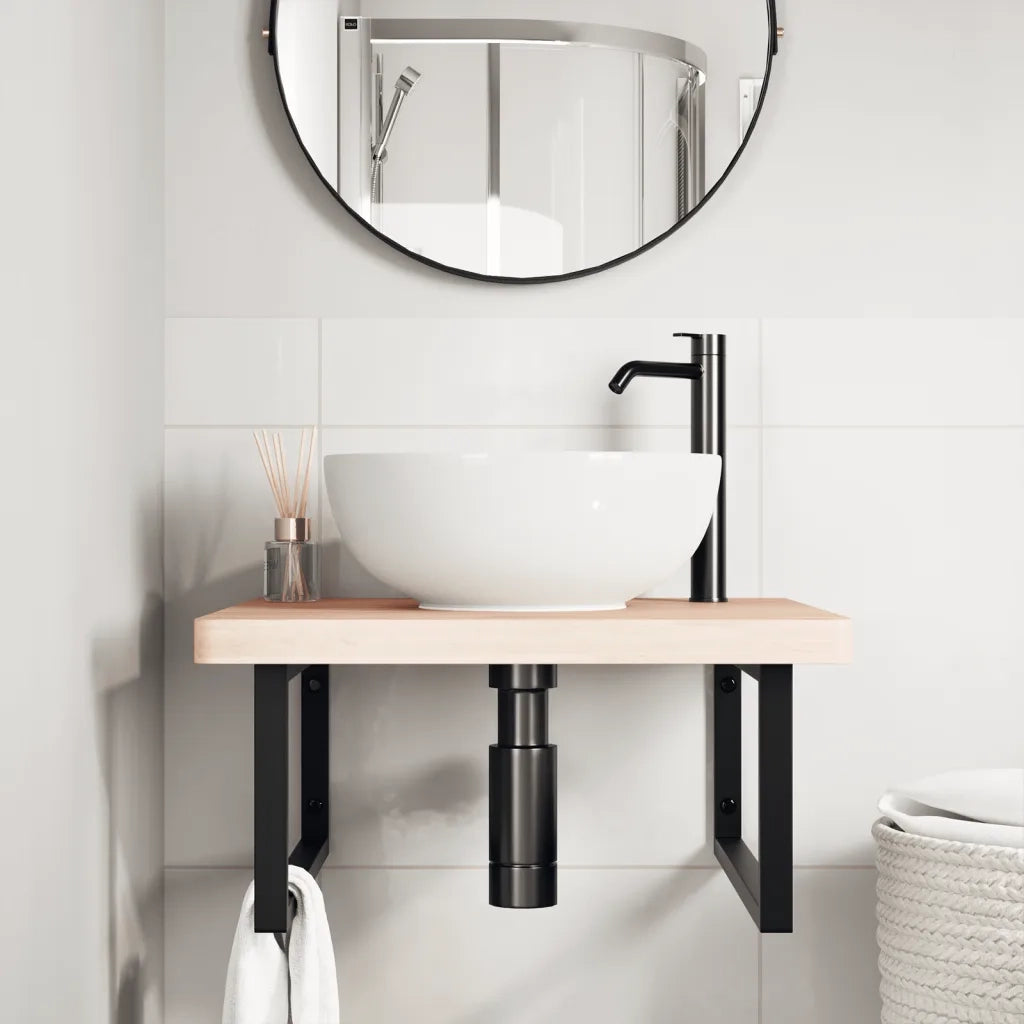 vidaXL Ripiano a Parete per Lavabo in Acciaio e Massello di Faggio
