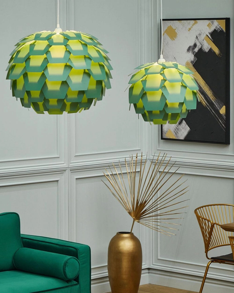 Lampadario moderno grande a forma di fiore in plastica di colore verde stile moderno