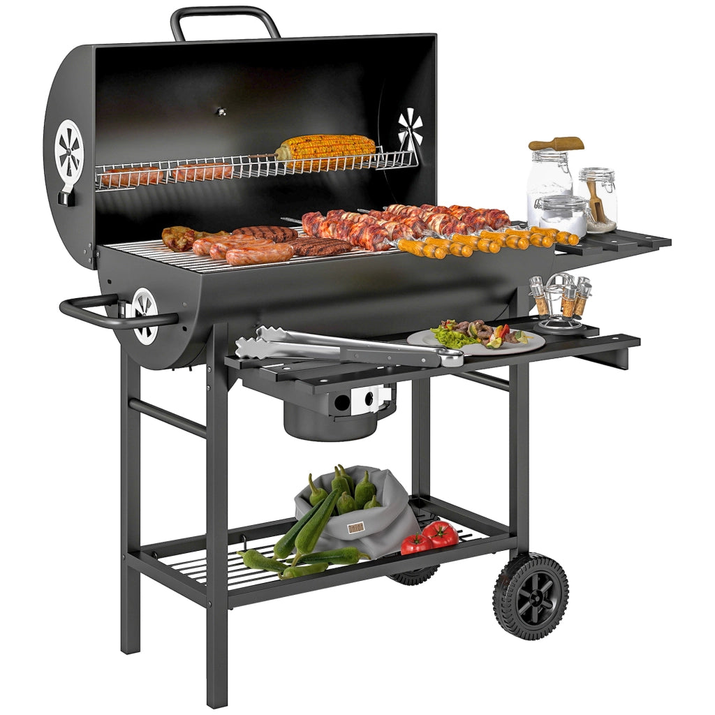 Barbecue a carbone con griglia e tavolino pieghevole ¨C zephmum ¨C 114x65x95 cm nero