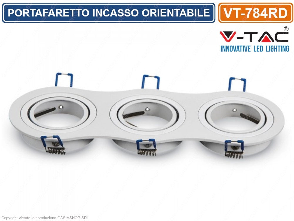 V-TAC VT-784RD PORTAFARETTO ORIENTABILE DA INCASSO PER 3 LAMPADINE GU10 E GU5.3 - SKU 3603