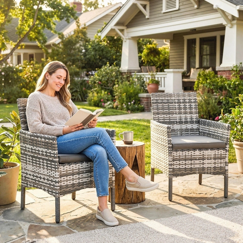 Set di 2 sedie da giardino, mobili da giardino in polyrattan con 2 poltrone, cuscini sfoderabili, struttura in acciaio, grigio