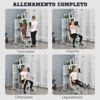Stazione Fitness Multifunzione per Casa e Palestra con 4 Imbottiture, in Acciaio e PU, 150x110x210 cm, Bianco