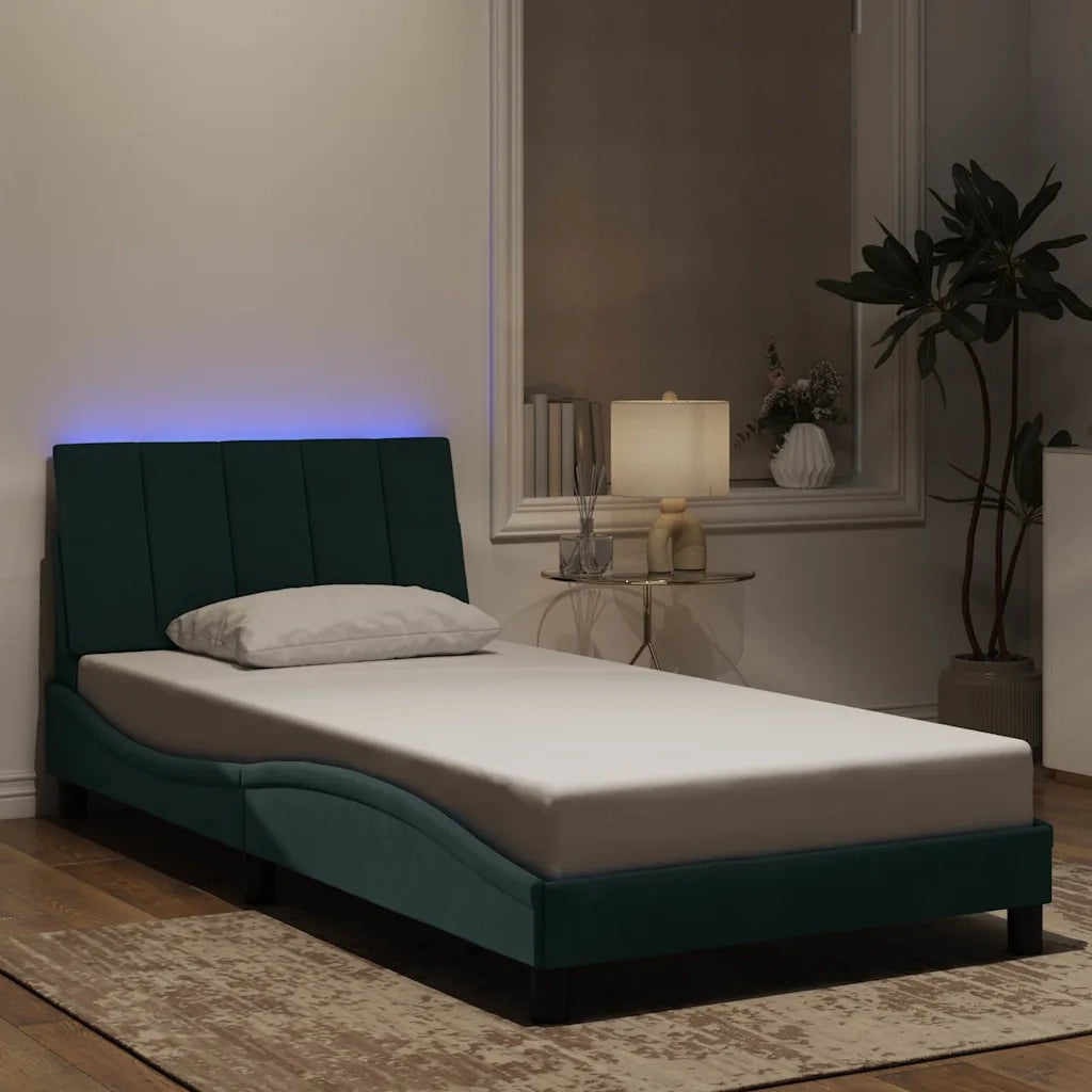 Giroletto con LED senza Materasso Hanko Verde Scuro 100x200 cm in Velluto 3213766