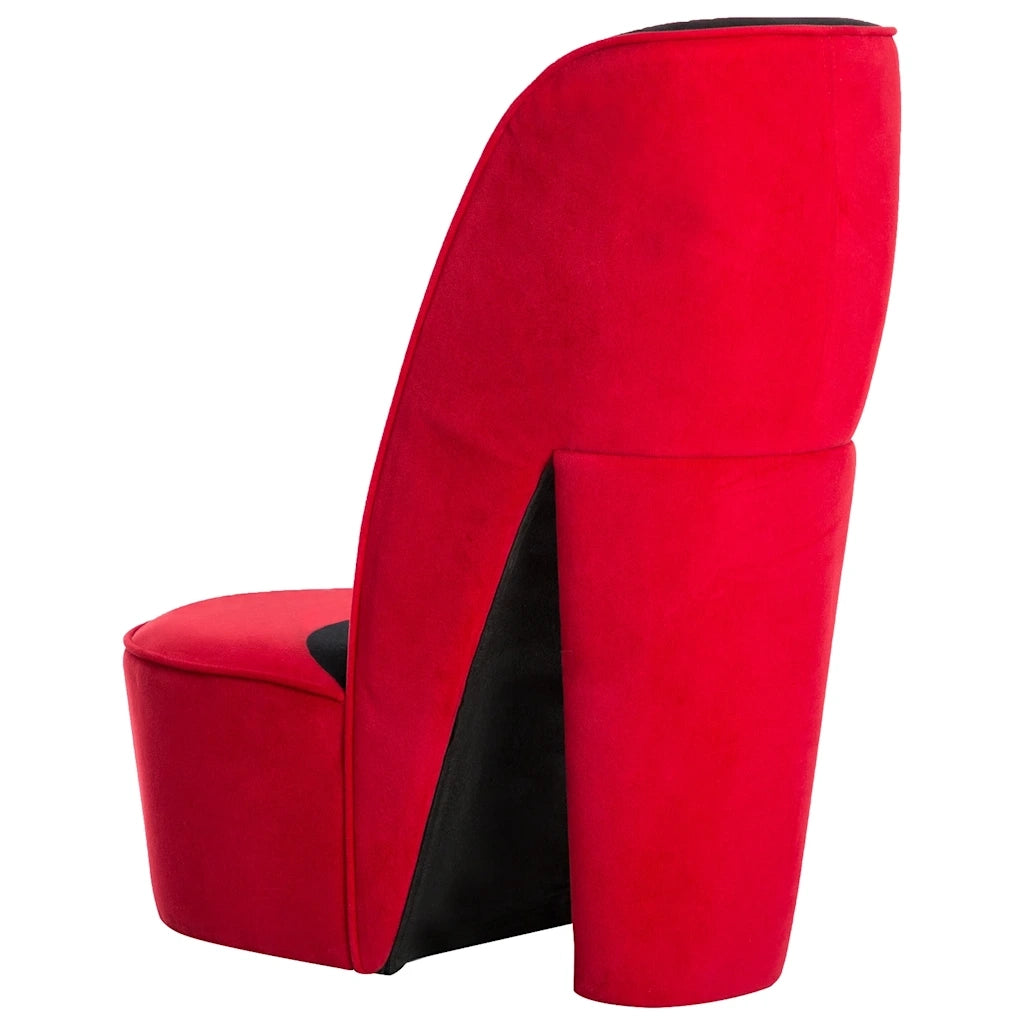 Poltrona | Sedia Relax a Forma di Scarpa con Tacco Alto in Velluto Rosso