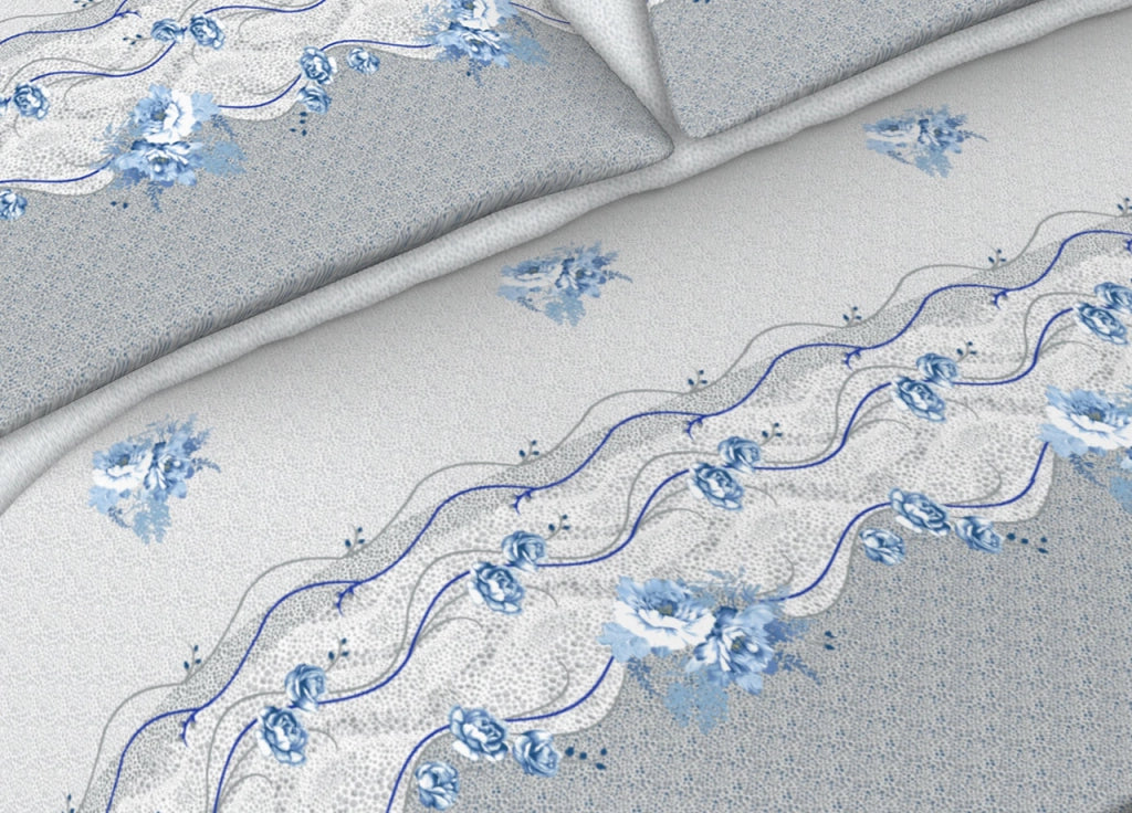 Completo Lenzuola Letto Matrimoniale 100% Cotone Made Italy In Varie Fantasie Fiorate C.N - Matrimoniale - Flowers Blu