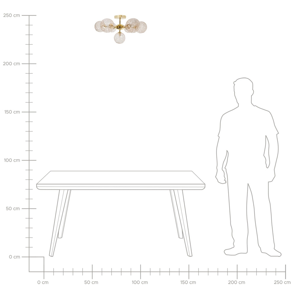 Lampadario in vetro 7 luci rotonde beige metallizzato e oro stile moderno