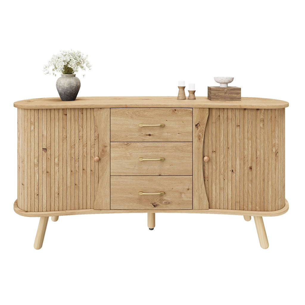 Credenza con Ante Scorrevoli e Cassetti ¨C Xylo ¨C MDF, Effetto Legno, Stile Moderno