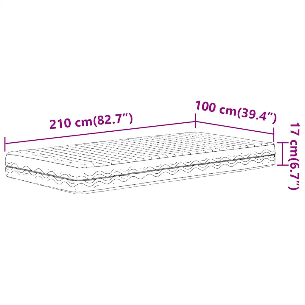 vidaXL Materasso in Schiuma Bianco 100x210cm Durezza H2 H3