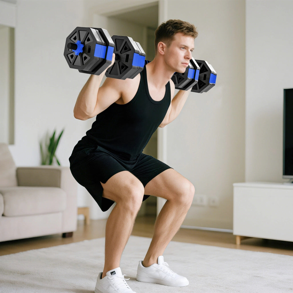 Set di manubri regolabile 6 in 1 20 kg con kettlebell, bilanciere e supporto per push up ¨C zephmum ¨C blu