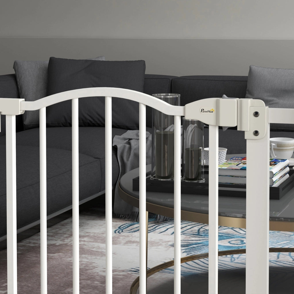 Cancelletto per Cani Estensibile 74-87x78 cm con 2 Blocchi e Chiusura Automatica in Metallo e Plastica Bianco