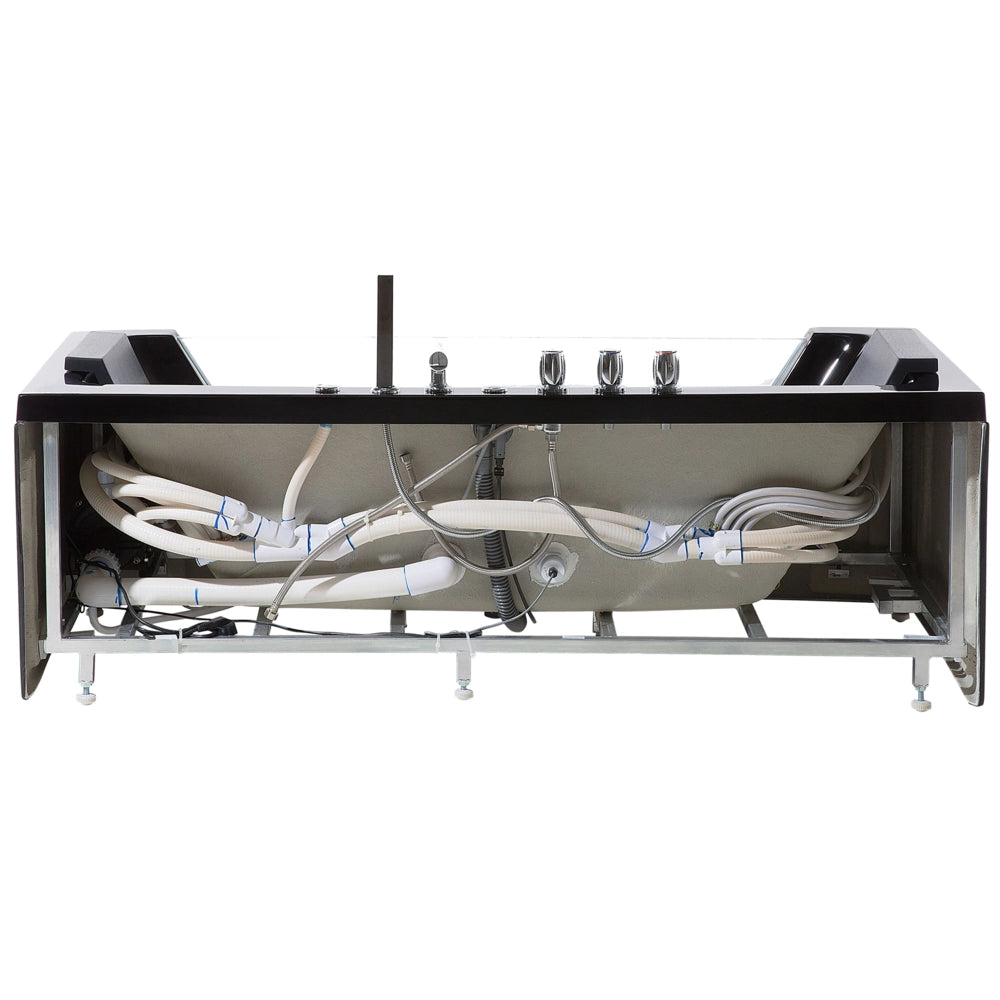 Massaggio Punti Bagno Nero Argento con LED Sanitario Acrilico e Vetro Singolo 160 x 76 cm