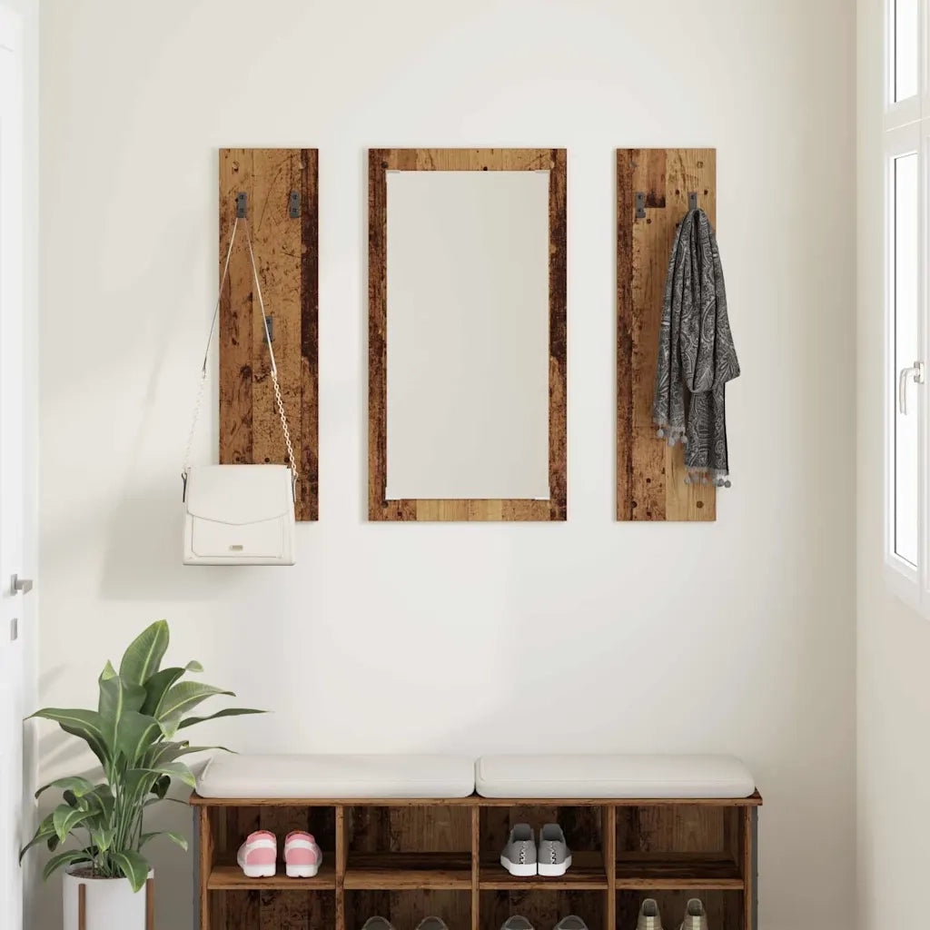 vidaXL Appendiabiti a muro con specchio Legno vecchio 96 x 1.5 x 90 cm