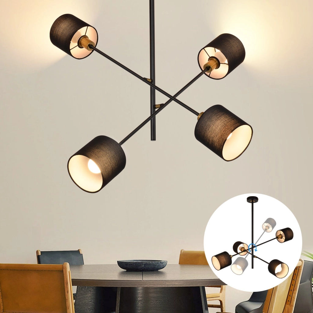 Lampada a sospensione ZMH metallo 4 Luci nero E14 retr¨° paralume per sala da pranzo soggiorno diametro 85 cm