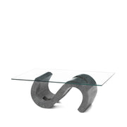Flexus Tavolino Rettangolare con Base in Pietra Fossile Gray Stone e Top in Vetro Temperato Trasparente - Design Moderno Esclusivo