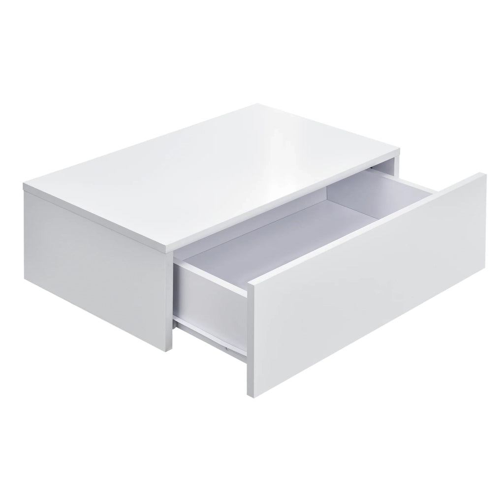 Set di 2 comodini/mensole da parete per camera da letto con 2 cassetti 46 cm laccato bianco 03_0000010