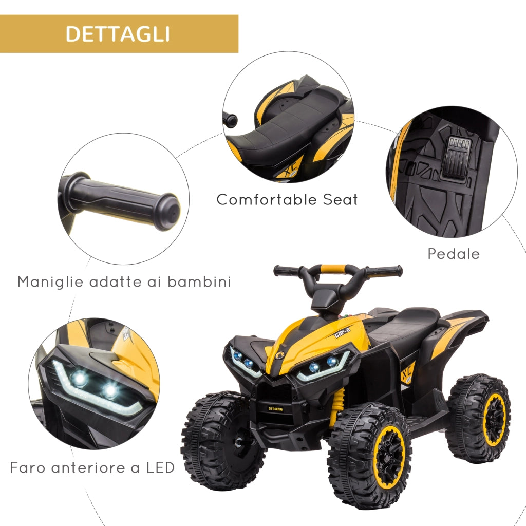 EasyComfort Quad Elettrico per Bambini 12V, 2 Velocità, Ruote Larghe con Clacson e Fari LED, Età 3-5 Anni, Giallo