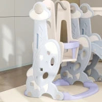 Gioco per Bambini 4 in 1 con Scivolo, Altalena, Arrampicata e Canestro, 147.5x160x107 cm, Azzurro Chiaro