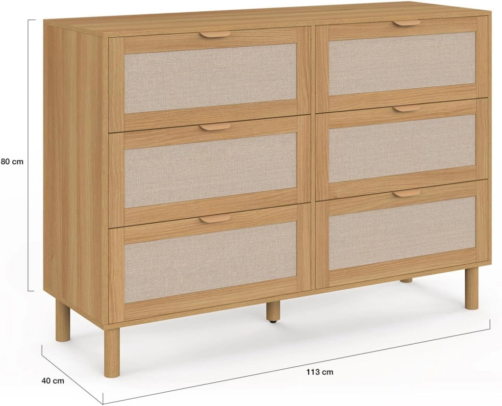 Cassettiera 6 cassetti Robin 115 cm Legno ed Effetto Lino