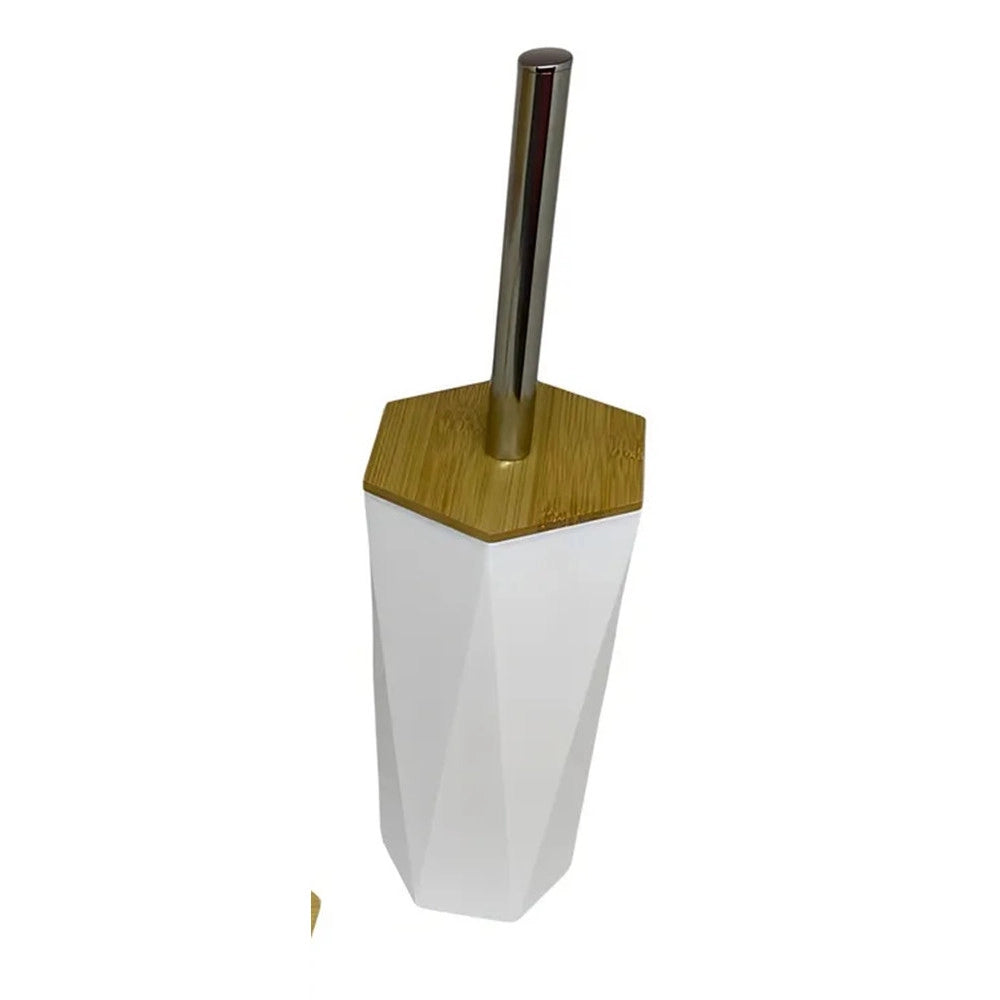 Trade Shop - Porta Scopino Esagonale Geometrico Bianco Legno Con Scopettino Spazzolone Wc Bagno 10839 -