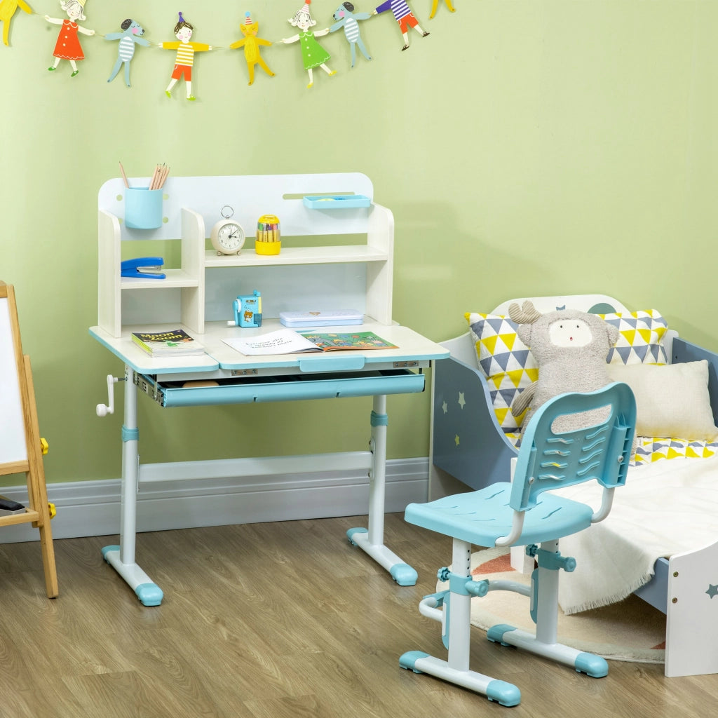 Scrivania per Bambini con Sedia Regolabile ¨C Zephmum ¨C 80x52x88-109 cm Azzurro