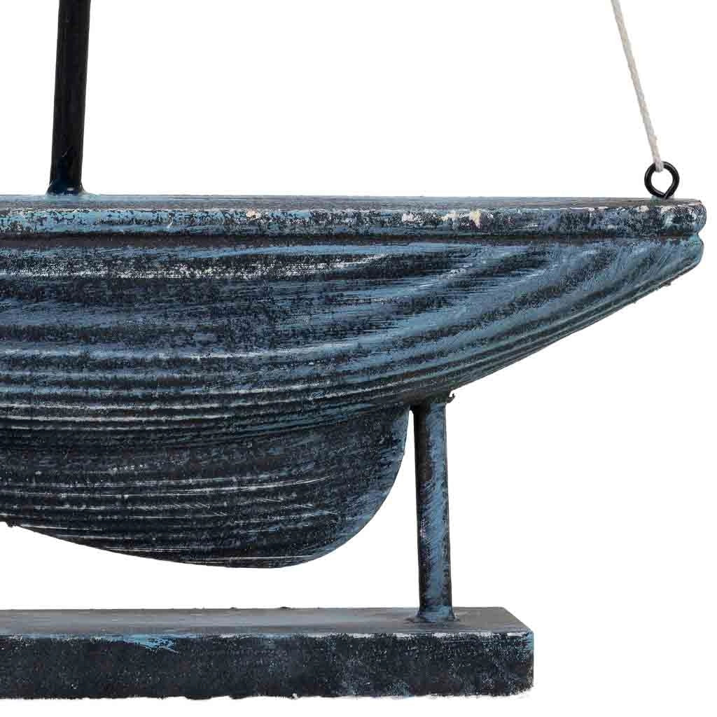 Figura decorativa a forma di barca in legno blu 24x4,5x46h cm