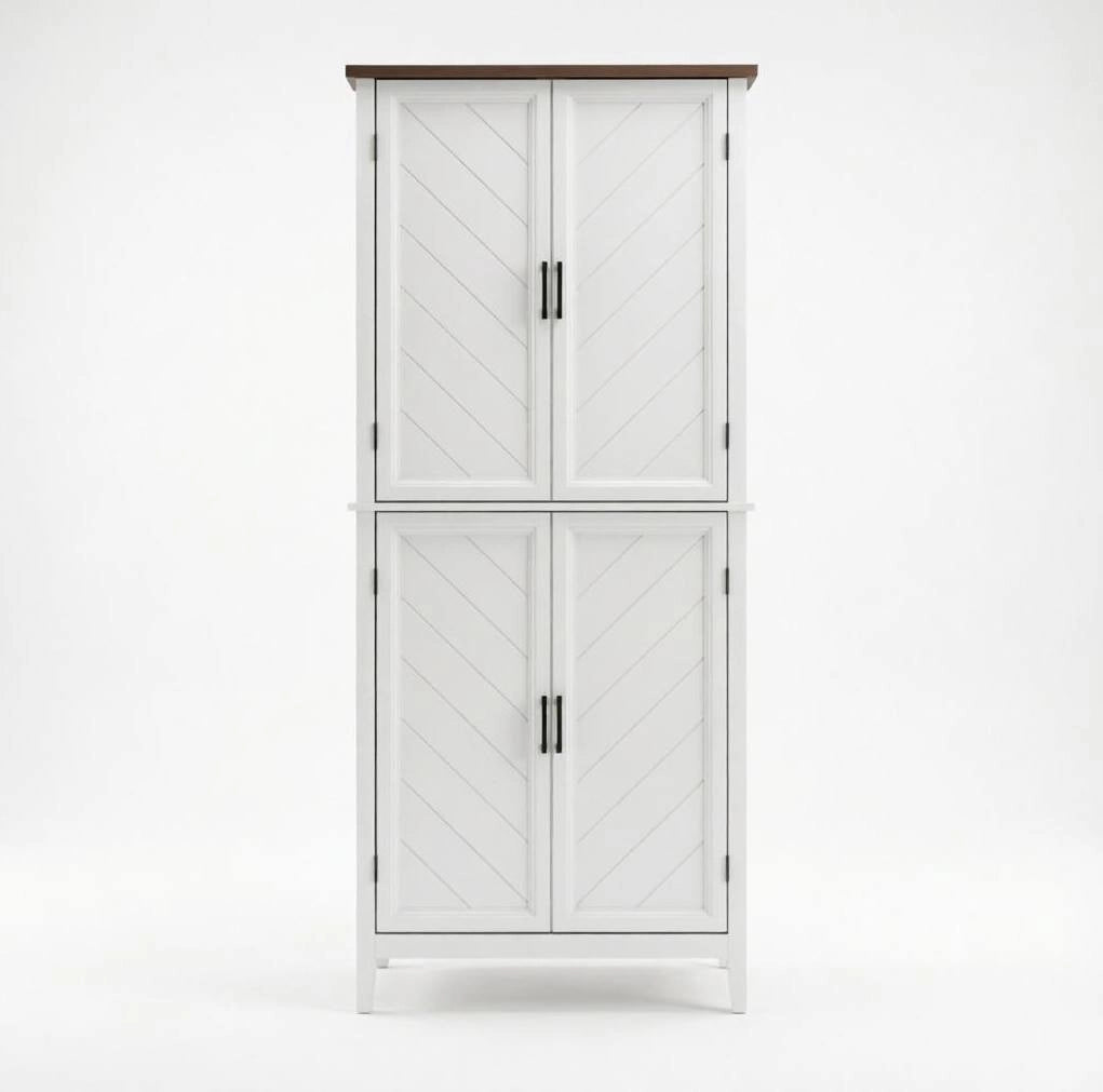 Credenza a colonna da cucina 76x40x178,5 cm in MDF bianco con contenitore -