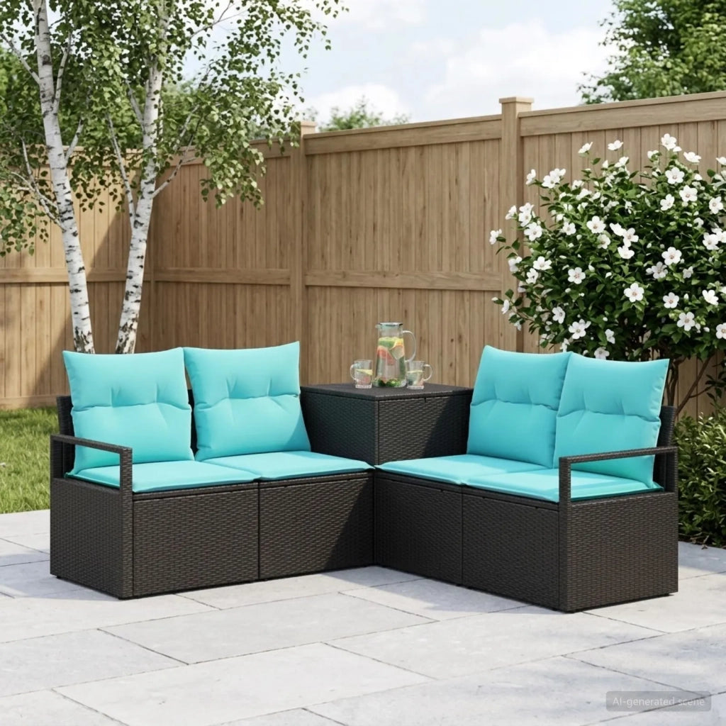 Set di divani 5 pz Nero e Blu Rattan sintetico e Acciaio 3447790
