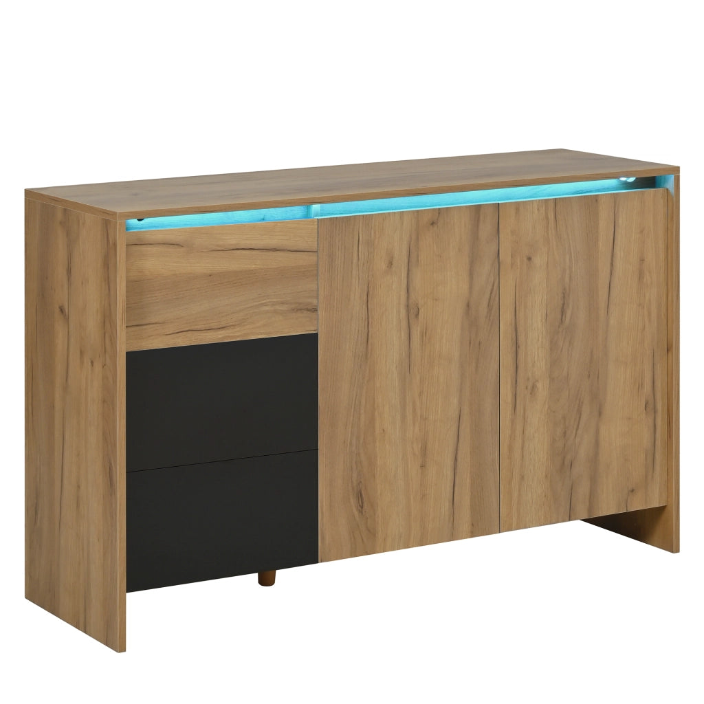 Cassettiera con Ante e LED ¨C MINIMAL ¨C Legno e Nero, 3 Cassetti, 120x76x40 cm