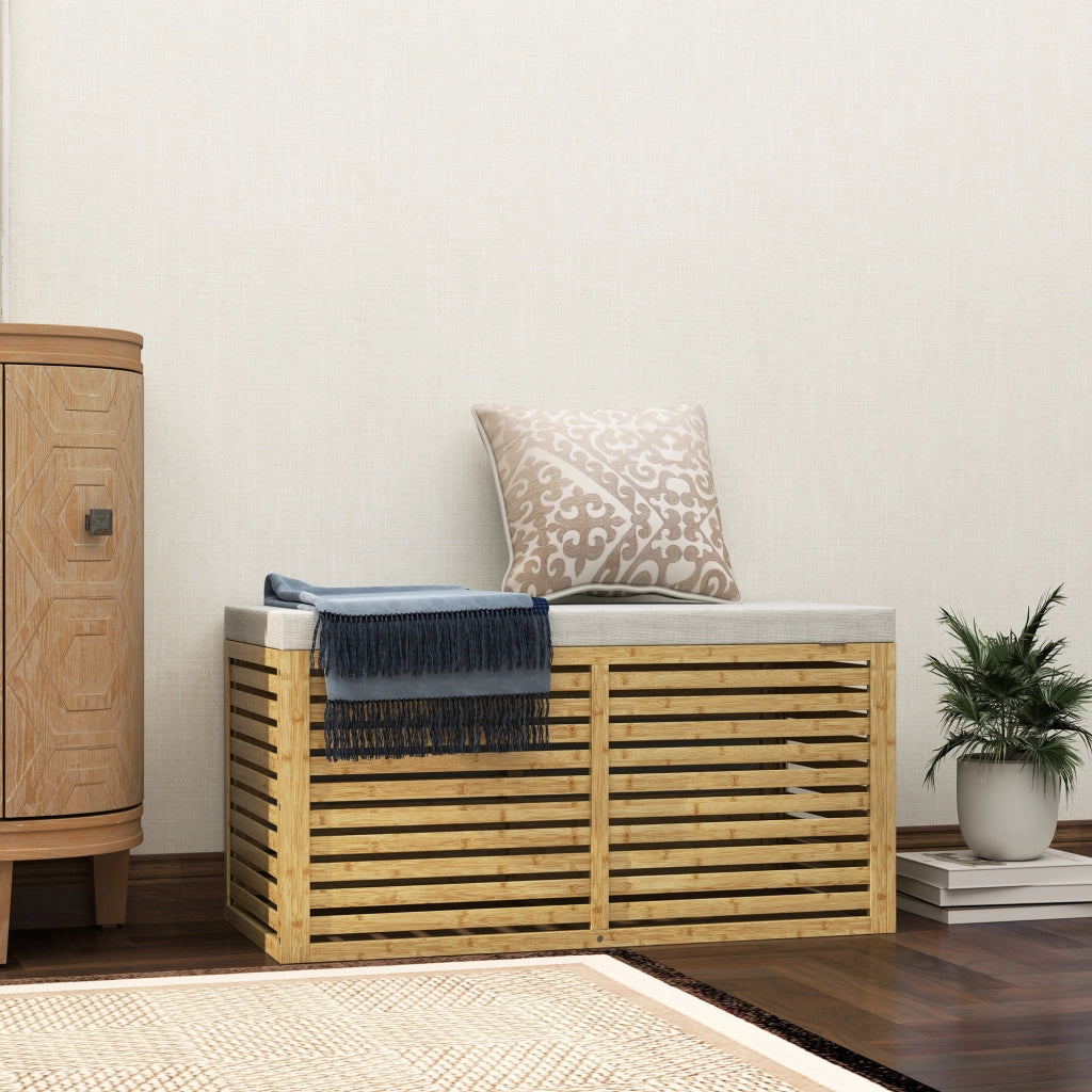 Cassa contenitore imbottita in tessuto ¨C Minimal ¨C grigio e naturale, 100x50x40