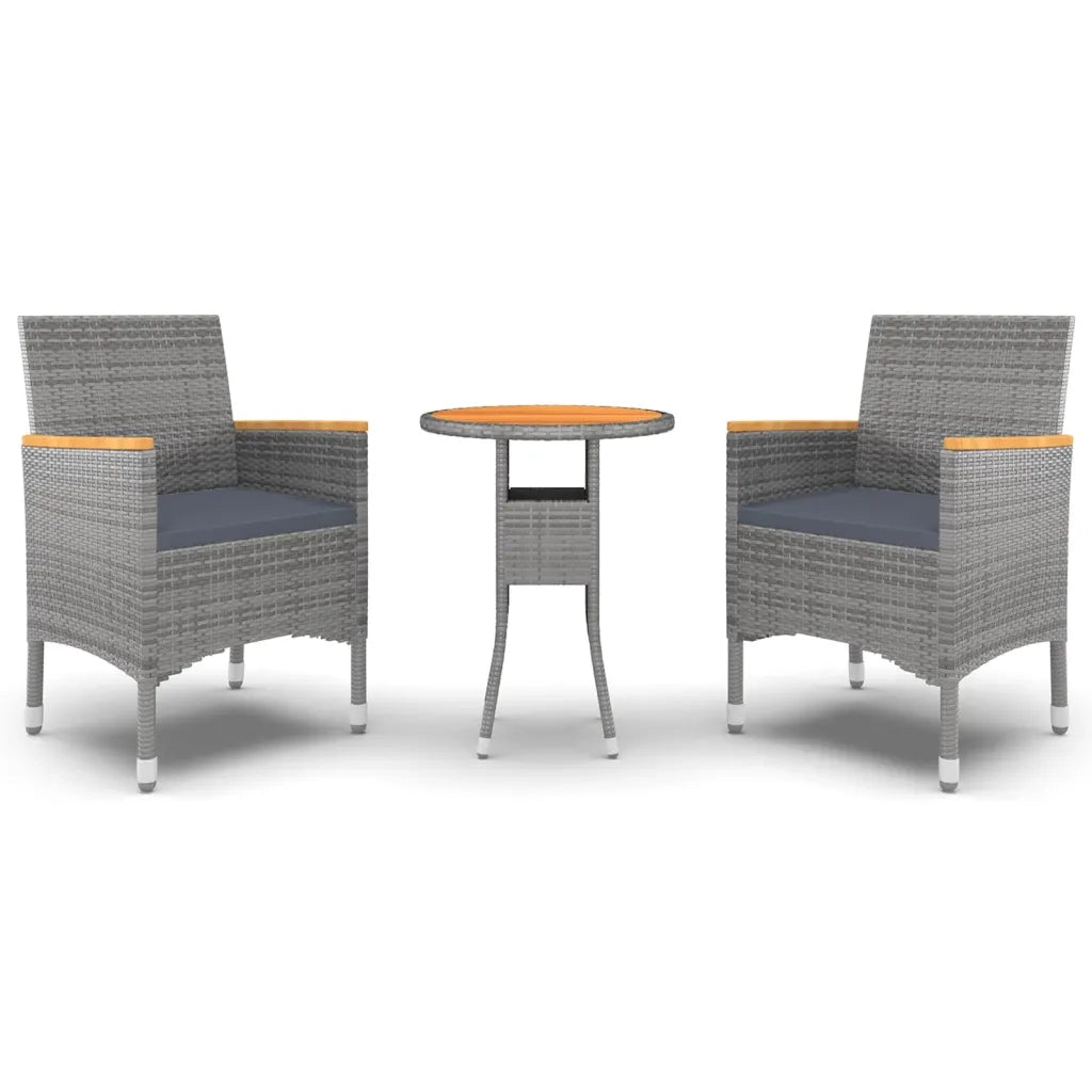Set da Pranzo per Giardino 3 pz | Set Salotto da Giardino in Polyrattan Grigio