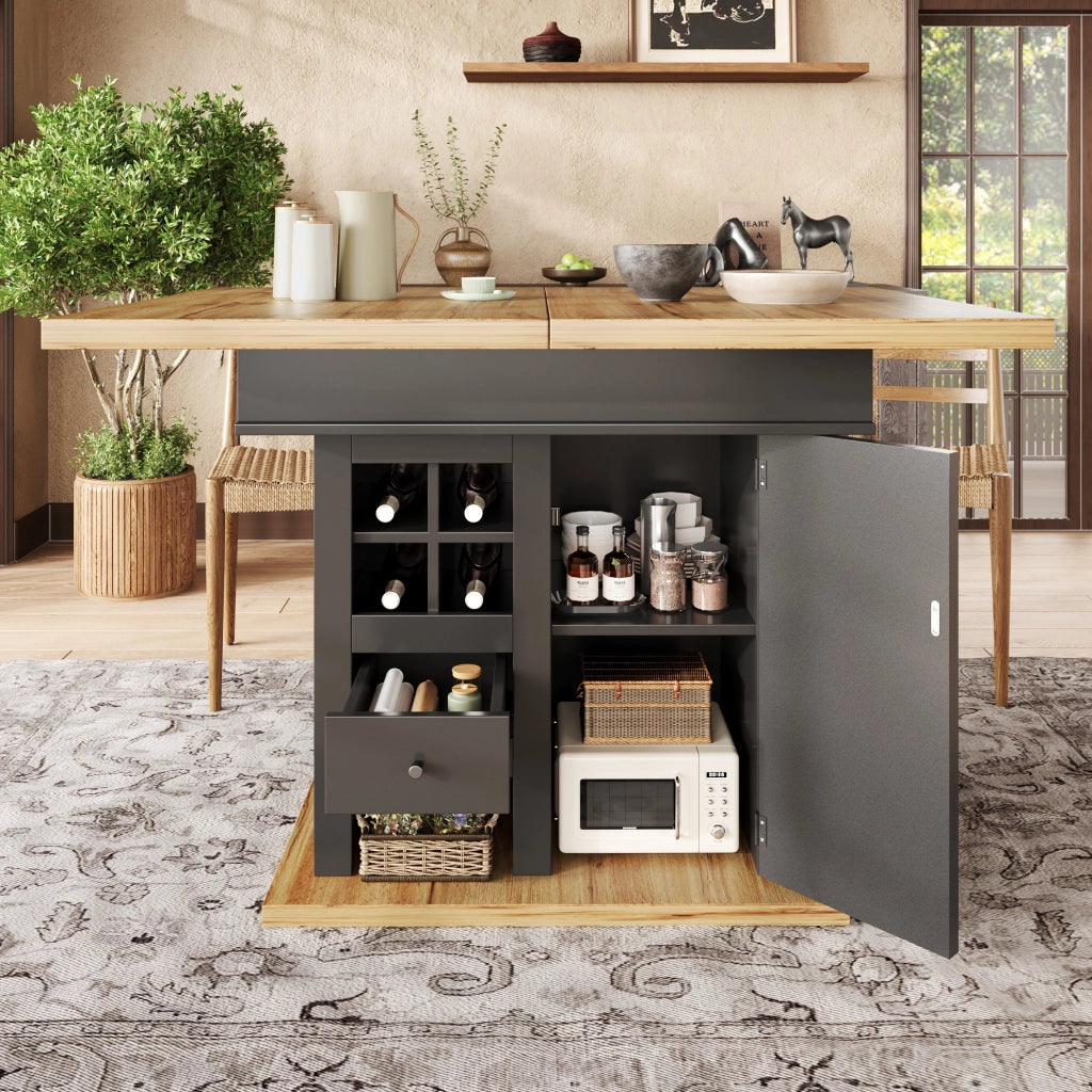 Tavolo da pranzo allungabile 110-140x80x75 cm con vani contenitore; MDF; nero e naturale