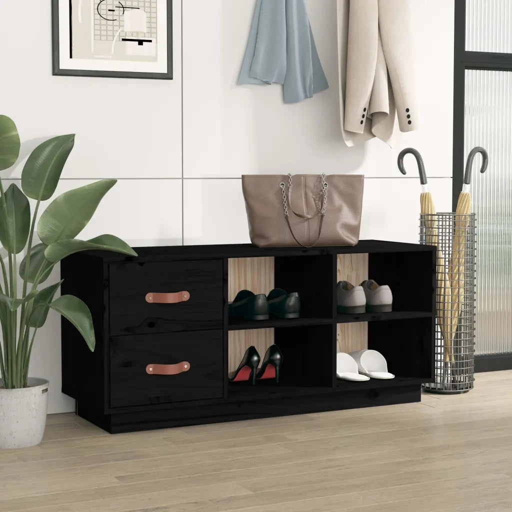 Scarpiera-Scaffale per scarpe Nera 100x34x45 cm in Legno Massello di Pino