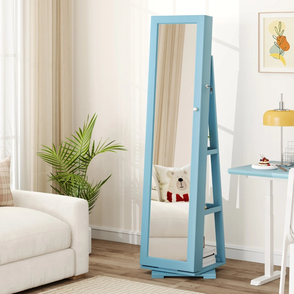 Armadio portagioielli girevole a 360¡ã con specchio, Organizer gioielli 2 in 1 a figura intera Blu-Armadietti per gioielli