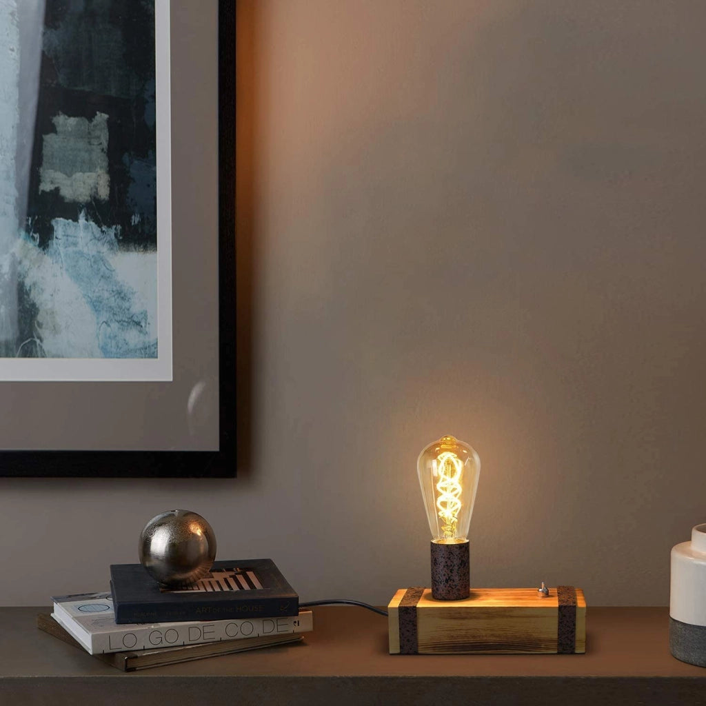 ZMH Lampada da tavolo vintage legno E27 industriale camera letto soggiorno ufficio senza lampadina