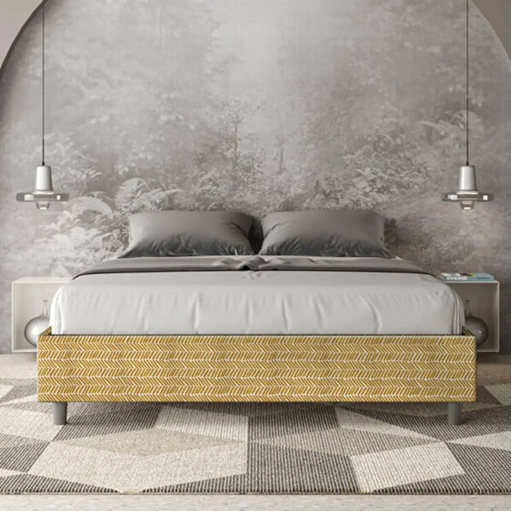 Letto matrimoniale contenitore imbottito 160x210 tessuto Aragona 3 giallo Azelia
